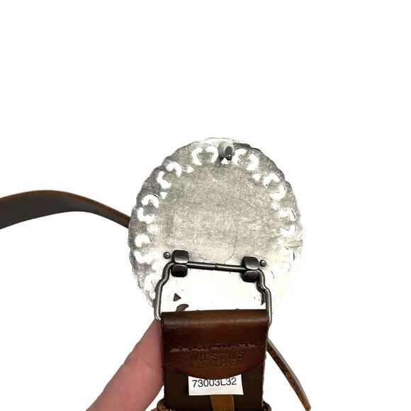 Wilsons Leather silver tone oval buckle stone belt Size M boho statement western - Picture 5 of 8